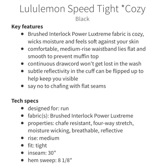 LULULEMON Speed Tight Cozy Black Legging Size 4 - Picture 16 of 16